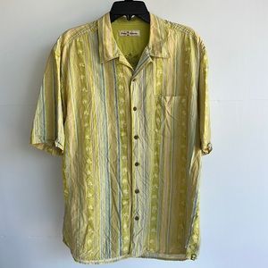 Tommy Bahama 100% Silk Hawaiian Stripe Pineapple Camp Shirt Size XL